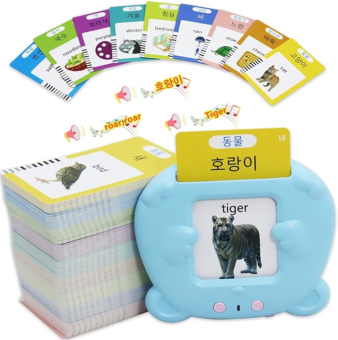 MAYAPHILOS 510 Words English and Korean Talking Flash Cards for Toddlers Bilingual, Educational Toy for Toddlers, Korean Language Learning Toys Pocket Speech for Toddlers