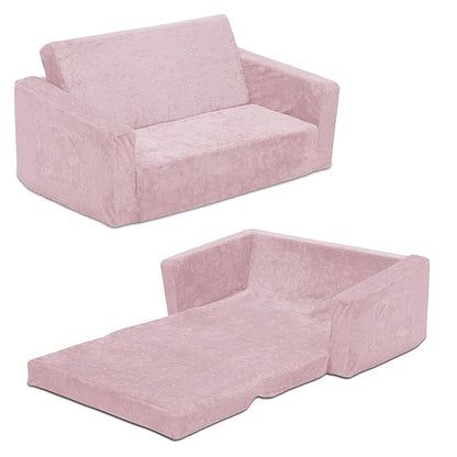 Serta Perfect Sleeper Extra Wide Convertible Sofa to Lounger - Comfy 2-in-1 Flip Open Couch/Sleeper for Kids, Pink