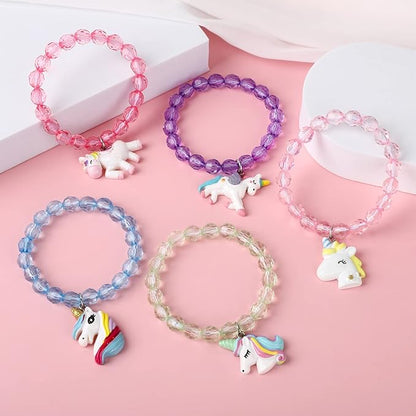 5pc Colorful Unicorn Bracelet, Little Girl Animal Bracelets, Teens Kids Owl Pendant Beaded Bracelet Girl Party Favor Pretend Play Bracelet