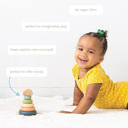 Pearhead Wooden Stacking Rainbow Toy, Baby and Toddler Ages 12+ Months Montessori Toy, Interactive Stackable Rings Learning Toy, Baby Girl or Baby Boy Nursery Accessory