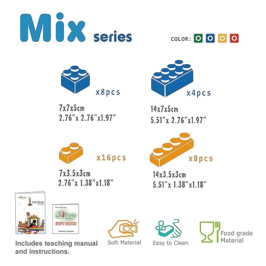 UNiPLAY Mix Soft Building Blocks - 36-Piece Set for Infant Early Learning, Cognitive Development, and Toddler Creative Play - Ages 3 Months+