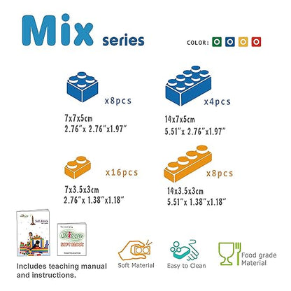 UNiPLAY Mix Soft Building Blocks - 36-Piece Set for Infant Early Learning, Cognitive Development, and Toddler Creative Play - Ages 3 Months+