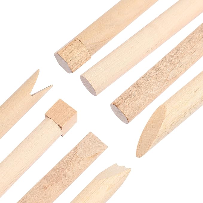 NUOBESTY Wooden Clay and Tools Kids Tool Set Wood Pottery Tools Stamps Molding Clay for Art DIY Crafts Wooden Clay Stamp Wooden Handle Pottery Tools