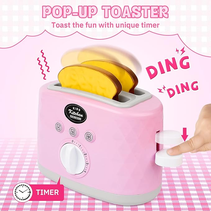 deAO Kids Kitchen Playset,28 PCS Kitchen Appliances Toys with Blender,Mixer and Toaster with Realistic Light and Sounds,Pretend Play Toy for Kids Ages 3 4 5