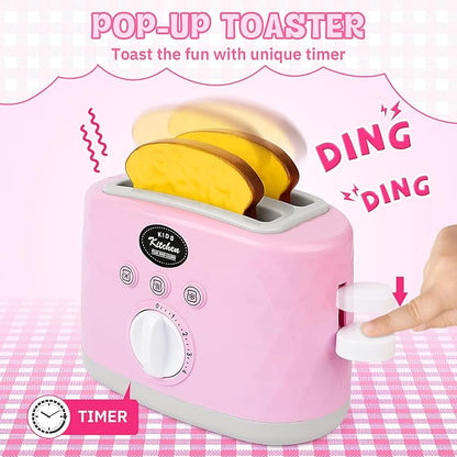 deAO Kids Kitchen Playset,28 PCS Kitchen Appliances Toys with Blender,Mixer and Toaster with Realistic Light and Sounds,Pretend Play Toy for Kids Ages 3 4 5