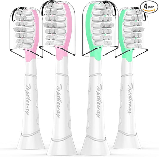 Toptheway Kids Replacement Heads for Philips Sonicare: Kids 7+ Standard Sonic Electric Toothbrush Heads, Pink and Green, 4 Pack