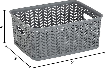 Simplify Small Herringbone Bin | Storage Tote Basket | Organizer | Decorative | Good for Closets | Countertops | Desks | Dressers | Accessories | Cleaning Products | Sports Equipment | Toys | Grey
