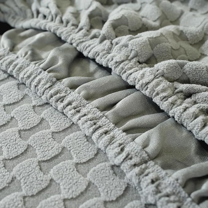 vctops 4 Pieces Jacquard Plush Recliner Slipcovers Stretch Soft Sofa Couch Cover Anti-Slip Solid Color Furniture Protector with Elastic Bottom for Kids Cats Dogs (Dark Grey,1 Seat)