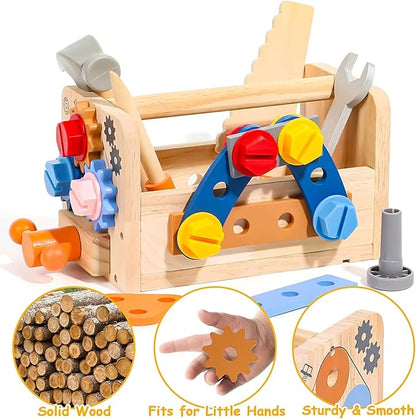 Wooden Kids Tool Set, Toddler Tool Bench with Apron 2 Year Old Toys Gift STEM Montessori Toys for 2 3 4 Year Olds Pretend Play Toddler Tool Set Educational Construction Toy for Toddler(39PCS)