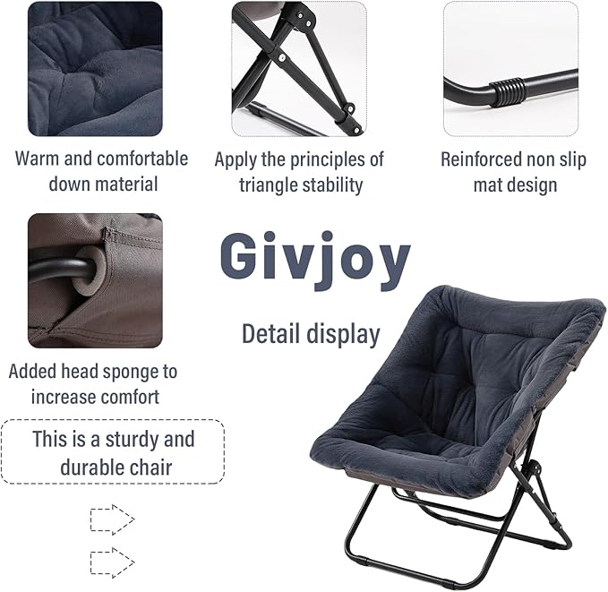 Comfy Saucer Chair, Soft Faux Fur Oversized Folding Chair, Flexible Lounge Lazy Chair for Kids Girls Teens Adults, Moon Chair for Dorm Rooms, Bedroom, Living Room