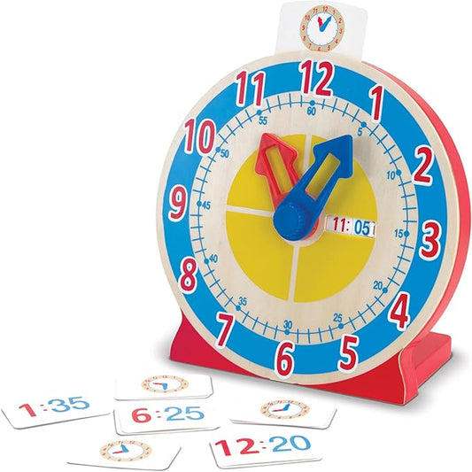 Melissa & Doug Turn & Tell Wooden Clock - Educational Toy With 12+ Reversible Time Cards , Red