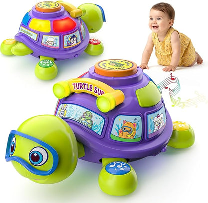 Baby Toys 6-12 Months, Musical Turtle Tummy Time Developmental Crawling Toy for 6 7 8 9 10 Months, Educational Bilingual Infant Toy 6-9-12 Months, Baby Boy Girl Birthday Gifts