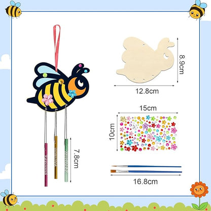 Fennoral 10 Pack Bee Wind Chime Kit for Kids Make You Own Honey Bee Wind Chimes Ornaments DIY Coloring Wooden Art and Craft for Insects Spring Art Activities Birthday Party Decorations