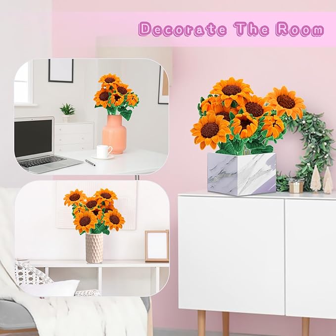 UzecPk 690PCS Orange Pipe Cleaners, Christmas Chenille Stems Pipe Cleaners, Sunflower Pipe Cleaner Flowers Kit with Instructions, Pipe Cleaners Bulk Set for DIY Art and Craft Decorations- 8 Flowers