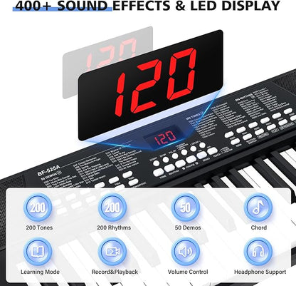 37 Keys Piano Keyboard for Beginners -1200mAh Rechargeable Electronic Musical Instrument with Mic LED Screen 200 Tones 200 Rhythms 50 Demos, Birthday Gift for Kids