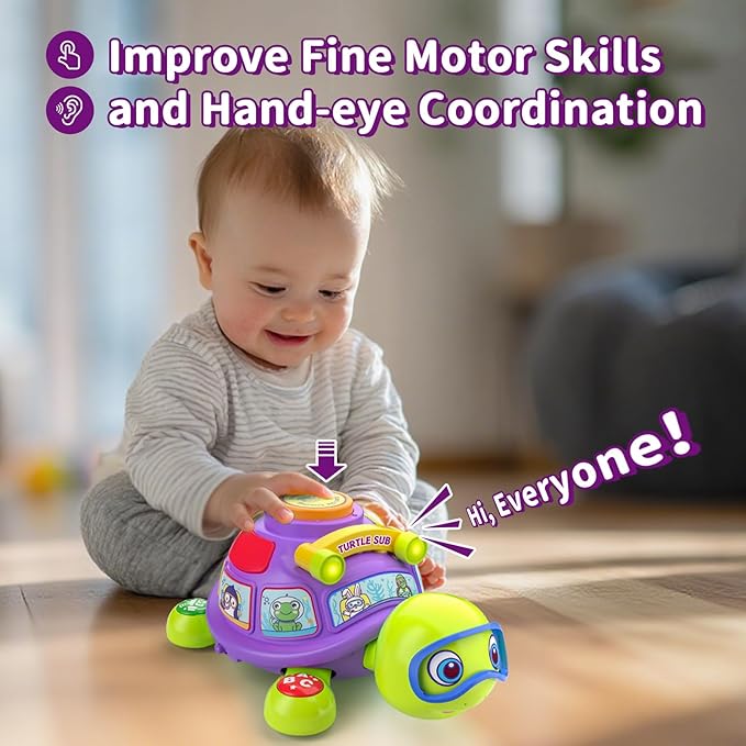 ToddlerCley Musical Turtle Baby Toys 6-12 Months, Bilingual Educational Crawling Toys for 6 7 8 9 10 Months, Infant Tummy Time Toy with Sound, Lights, Gifts Presents for 5 6 9 12 Months Baby