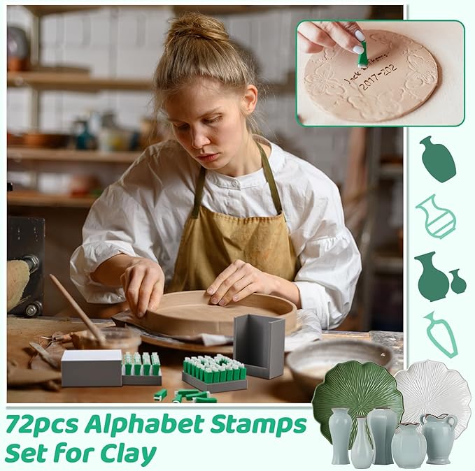 AceOrbit 72pcs Alphabet Stamps Set for Clay 1/2''/12.7mm Pottery Letter stamps for Clay Stepping Stone Mold Traditional Letters and Numbers Concrete Molds for Ceramics DlY Names Stepping Stone Pottery