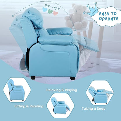 Macaron Kids Reclining Chair Recliner Dual Storage Armrest Leather Sofa Toddler Youth Children Child Ages 2-8