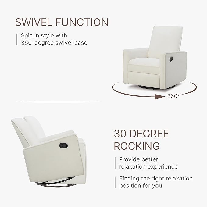 Upholstered Recliner Swivel Glider Nursery Chair Reclining Performance Fabric Rocker with Metal Base,Basketweave,Cream