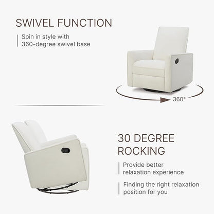 Upholstered Recliner Swivel Glider Nursery Chair Reclining Performance Fabric Rocker with Metal Base,Basketweave,Cream