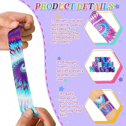 Lewtemi 48 Pcs Tie Dye Slap Bracelets Tie Dye Party Favors, Colorful Tie Dye Wristbands Bracelets for Kids Boys and Girls, Goodie Bag Fillers, Carnival Prize, Party Decorations(Lively Style)