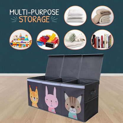SoftOwl Extra Large Toy Storage Organizer with Lid - Sturdy, Collapsible Toy Chest Storage Box with Cute Design - Toys Bin with Dividers for Kids, Boys, Girls, Nursery, Bedroom, Play room 37"x16"x14"