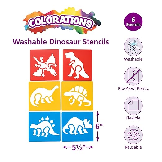 Washable Plastic Dinosaur Stencils - Set of 6