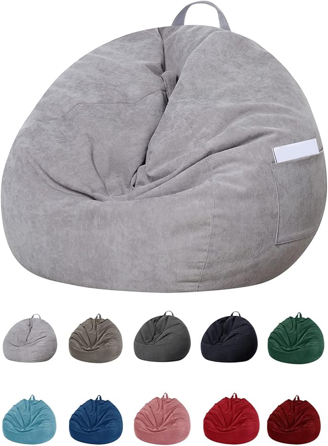 Stuffed Animal Storage Bean Bag Chair Cover (No Filler) for Kids and Adults.Soft Premium Corduroy Stuffable Beanbag for Organizing Children Plush Toys or Memory Foam Extra Large 300L (Grey)