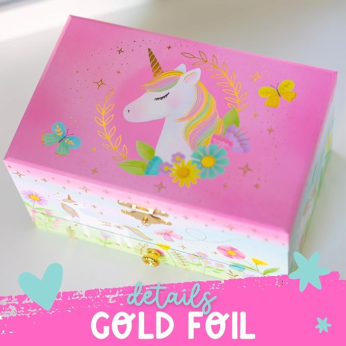 Musical Unicorn Kids Jewelry Box - Girls Jewelry Box with Mirror, Unicorn Toys for Girls Age 4-6