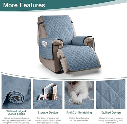Ruaozz 100% Waterproof Recliner Chair Cover Non-Slip Reclining Cover for Recliner Chair Washable Chair Seat Cover with Elastic Straps for Kids, Dogs, Pets (Pastel Blue, 23'')
