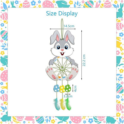 Fennoral 5 Pack Bunny Dream Catcher Craft Kit for Kids Paint You Own Easter Rabbit Dream Catcher Ornament DIY Coloring Wooden Easter Art and Craft for Art Activity Project Easter Decoration