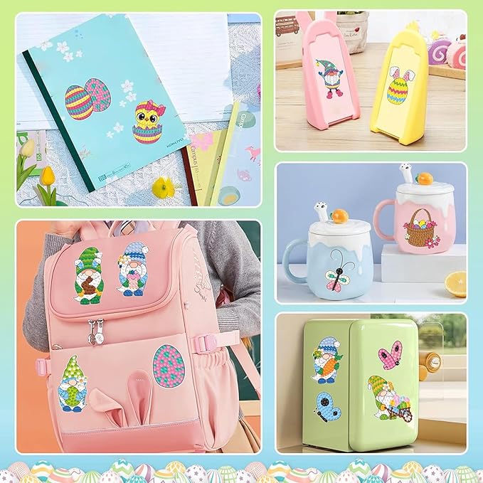 Junrife Easter Diamond Craft Kits Stickers for Kids,Gem Kids' Paint by Number Kits Mosaic Sticker - Best Gifts for Girls Ages 8-12 Easy for Kids Adult Beginners