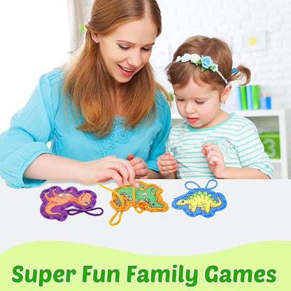 Aizweb Dinosaur Lacing Cards,Sewing Kit for Toddlers, Fine Motor Skill Toys,Threading Toys for Preschoolers,Shoe Tying Practice Art and Craft for Kids Educational Kindergarten Learning Activities