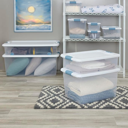 Sterilite 24-Pack Latching Box, Under Bed Storage Bins with Lids, Clear Plastic, 64 Quart - Heavy-Duty Organizing Containers for Closet, Bathroom, and Office