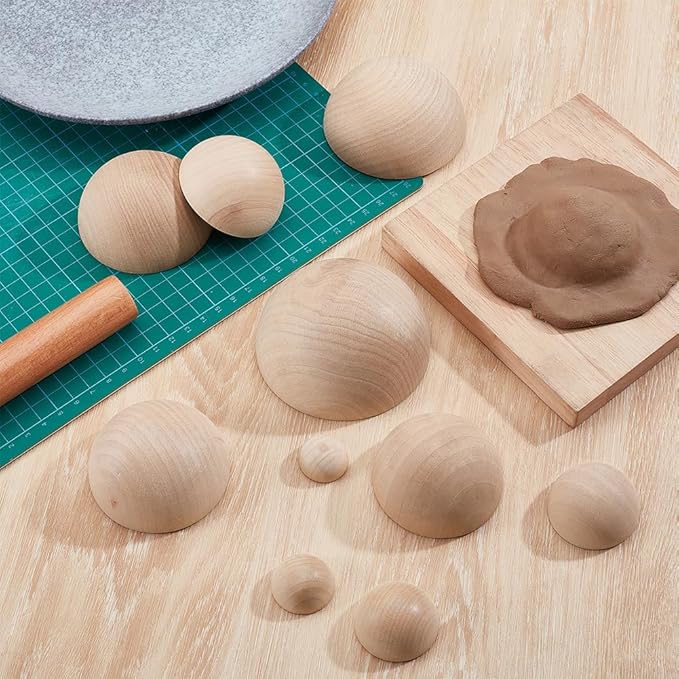BENECREAT 12 Pcs Clay Pottery Bowl Press Tool, 12 Sizes Wooden Ceramic Top Tools, Pottery Molds Half Round Pottery Tools Set for Making Pottery Bowls, Plates and DIY Gifts