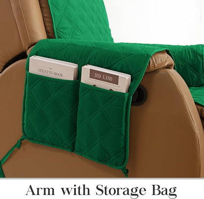 TOMORO Non-Slip Quilted Recliner Cover, 100% Waterproof Recliner Chair Slipcover Furniture Protector with Pockets, Washable Couch Cover with Elastic Straps for Kids and Pets，23 Inch