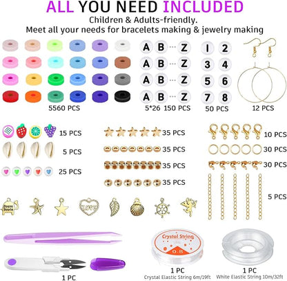 Gionlion 6000 Clay Beads Bracelet Making Kit, 24 Colors Flat Preppy Beads for Friendship Bracelets, Polymer Clay Beads with Charms for Jewelry Making, Crafts Gifts for Girls Ages 6-12