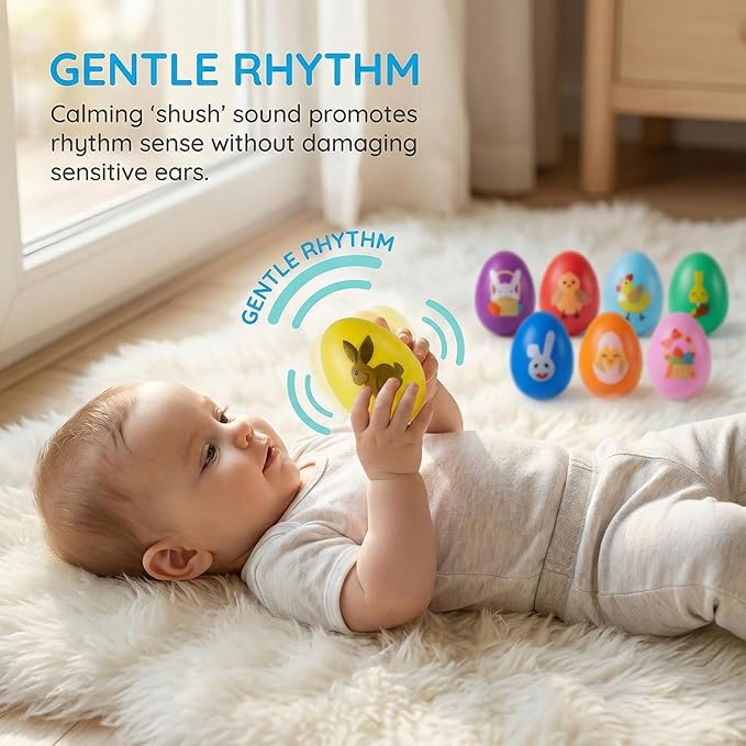 8 Pack Easter Plastic Shake Eggs Percussion Musical Maracas Easter Egg Shakers for Kids Toddlers Easter Basket Stuffers Egg Fillers Party Favors Gifts