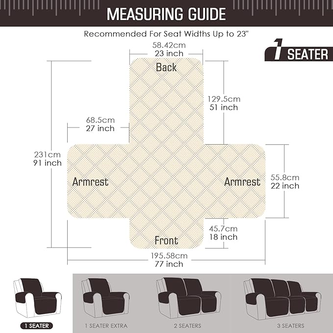 TAOCOCO Non-Slip Recliner Chair Cover Sofa Slipcover, Pet Cover for Small Recliner Chair with Elastic Straps, Washable Reclining Chair Cover Recliner Furniture Protector (23'' Small, Chocolate)