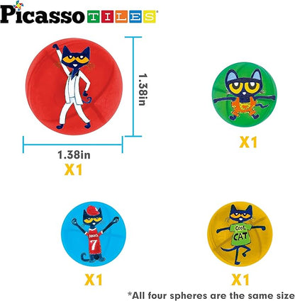 PicassoTiles Magnet Marble Run Tiles Pete The Cat Themed Character Marbles for Magnetic Building Block Construction Tile Maze Structures STEM Learning Pretend Play Fun Toys Girls Boys Ages 3+ PTG02