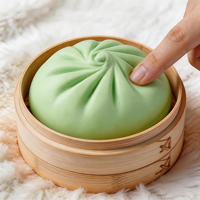 4Pcs Dumpling Squishy, Glitter Dumpling Squishy Mystery Box, Slow Rising Toy, Dumpling Stress Ball Fidget Sensory Toy with Mini Food Steamer, Easter Basket Stuffers for Adults