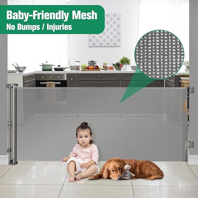 110 Inch Retractable Baby Gates Extra Wide Baby Gate for Large Openings Indoor Outdoor Retractable Dog Gate for Stairs Extra Long Baby Gate Large Retractable Pet Gate Child Gates for Doorways