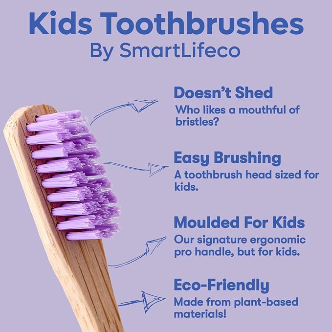 Kids Bamboo Toothbrushes (6 Pack) - Extra Soft Bristles For Toddlers Teeth | Zero Waste Biodegradable Tooth Brushes For Children | Natural Wooden Child Size Handle | BPA Free, Eco-Friendly Compostable