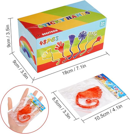 48 Pack Sticky Hands Party Favors, 6 Types Goodie Bag Stuffers, Teacher Treasure Box Prizes, Classroom Rewards, Piñata Fillers, Bulk Party Favors Gift for Boys Girls (Random Color)