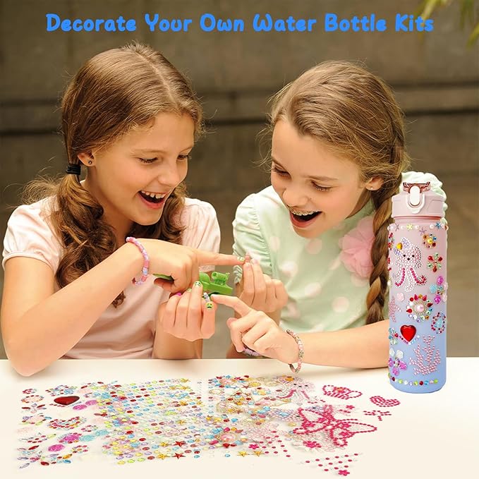 Valentines Day Gifts for Girls Decorate Your Own Water Bottle Kits for Girls 4-12 Girls Water Bottle Gem Stickers DIY Arts and Crafts Kits Supplies for Girls Birthday Easter Gifts for Girls Pink