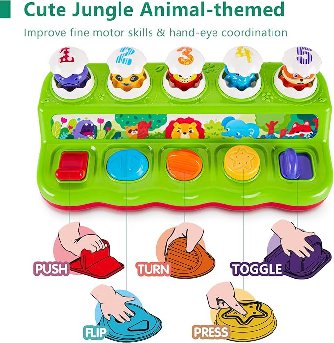 1 Year Old Toys for Boys Girls Birthday Gift, Cause and Effect Animal Pop Up Toy with Music and Light for Toddlers 1-3, Preschool Learning Educational Toys Gifts for Babies 12 Months