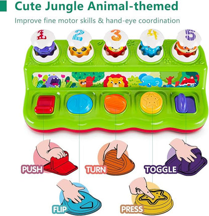 1 Year Old Toys for Boys Girls Birthday Gift, Cause and Effect Animal Pop Up Toy with Music and Light for Toddlers 1-3, Preschool Learning Educational Toys Gifts for Babies 12 Months