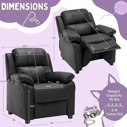 JC Home Macaron Kids Reclining Chair Leather Recliner Sofa Toddler Youth Children Child Ages 2-8