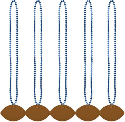 Beistle 6 Piece Plastic Football Party Necklaces Game Day Sports Theme Favors, 33", Blue/Brown