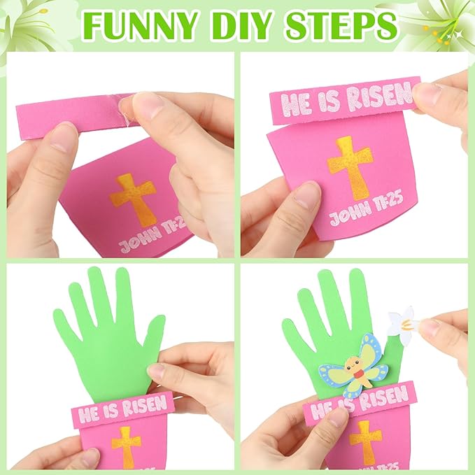 Honoson 20 Sets Mother's Day Crafts for Kids Color Your Own Mother's Day Handprint Bouquet with Watercolor Pens Mother's Day Craft Gifts from Kids for Mother's Day Family Activities Art (Bee)